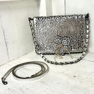 Almala Luxury Leather Flap Shoulder Bags Silver with Removable Strap